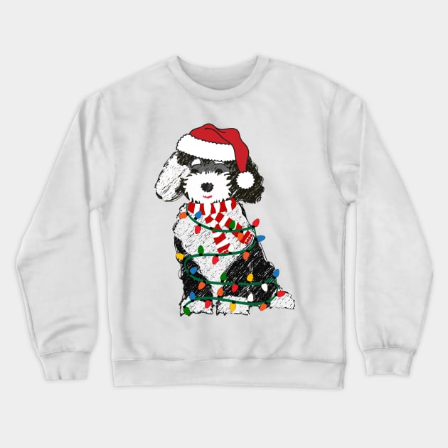 Cute Sheepadoodle Wrapped In Christmas Lights Crewneck Sweatshirt by emrdesigns